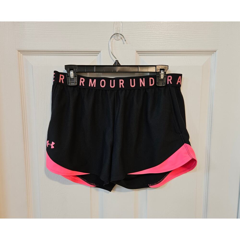 Under Armour HeatGear Running Shorts Women’s Large Black Pink Athletic Gym